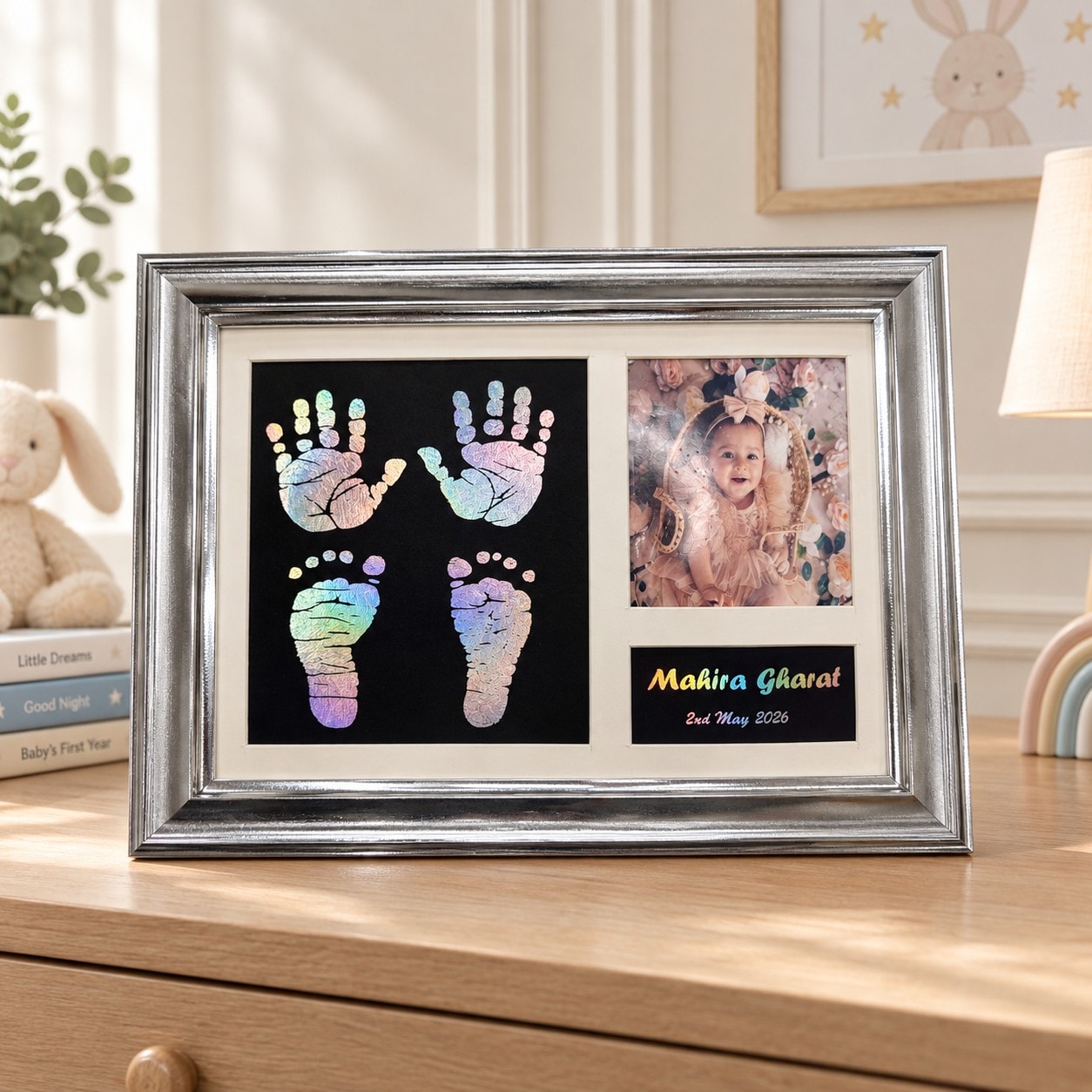 Baby Hand & Feet Metallic Imprint Frame - 4 Imprints — image 1